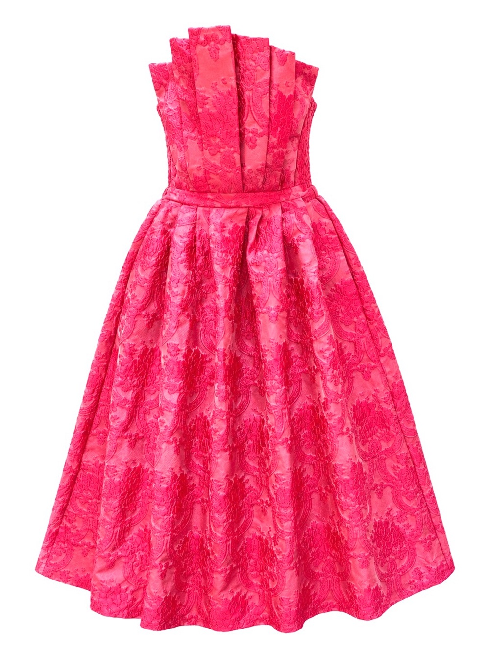 Entro Pink Floral Jacquard Strapless Midi Dress L Pockets Barbiecore - Picture 5 of 16